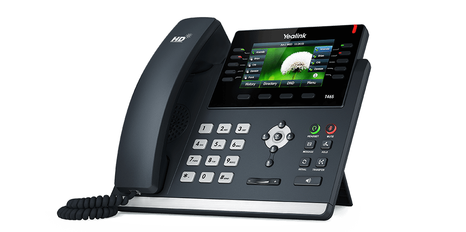 Um telefone corporativo de alta qualidade com tela colorida, suporte para múltiplas linhas e áudio HD para chamadas nítidas.